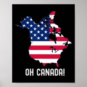 Canada Usa 51e Staatskaart Amerikaanse Vlag Usa Oh Poster