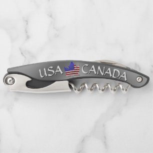 Canada / USA Kurkentrekker op maat zilveren flesop