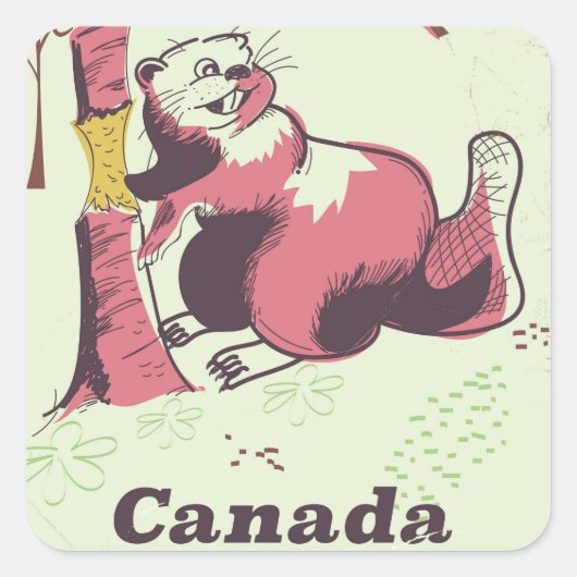 Canada vintage bever reisposter vierkante sticker (Voorkant)