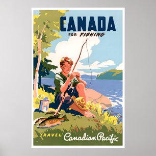 Canada Visserij Kunst Reisposter Angler's Retro Poster