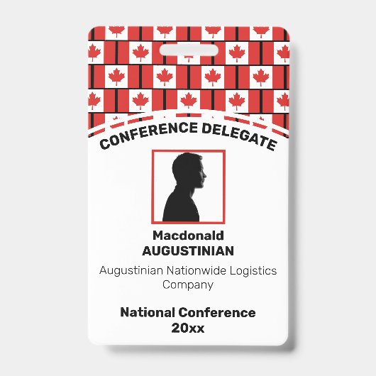 CANADA VLAG Aangepaste Logo Foto ID Naam Badge (Voorzijde)