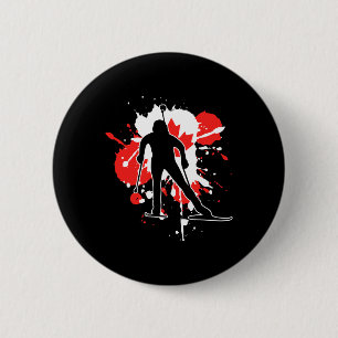 Canada Vlag Biathlonist - Canadese Biathlon 1 Ronde Button 5,7 Cm