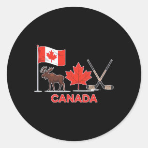 Canada Vlag Canadese Esdoornblad Herten IJshockey Ronde Sticker