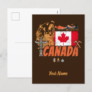 Canada  Vlag en Grizzly Beer Vakantie Feestdagenkaart