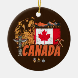 Canada  Vlag en Grizzly Beer Vakantie Keramisch Ornament