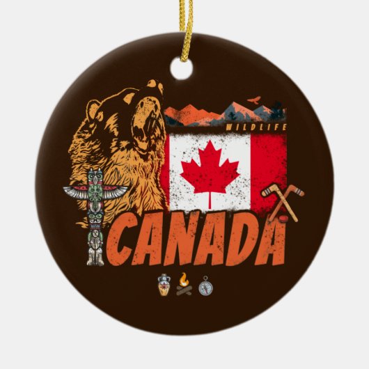 Canada  Vlag en Grizzly Beer Vakantie Keramisch Ornament (Voorkant)