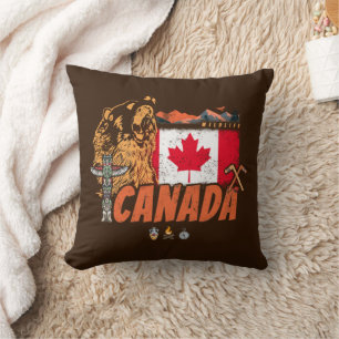 Canada Vlag en Grizzly Beer Vakantie Kussen