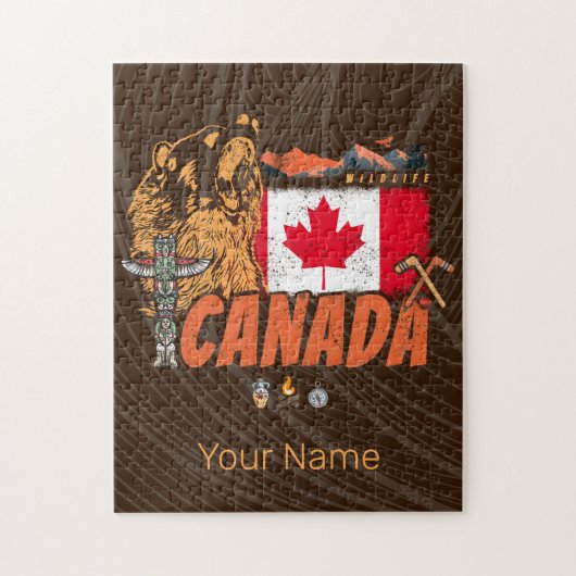 Canada Vlag en Grizzly Beer Vakantie Legpuzzel (Verticaal)