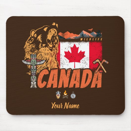 Canada  Vlag en Grizzly Beer Vakantie Muismat (Voorkant)