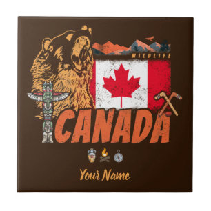 Canada Vlag en Grizzly Beer Vakantie Tegeltje