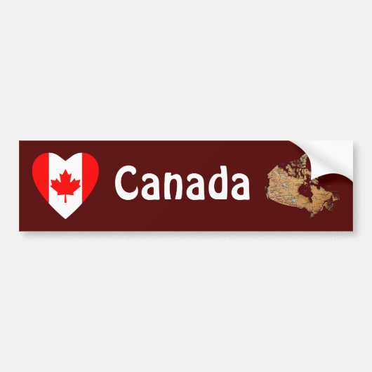 Canada Vlag Hart + Landkaart Bumpersticker (Voorkant)