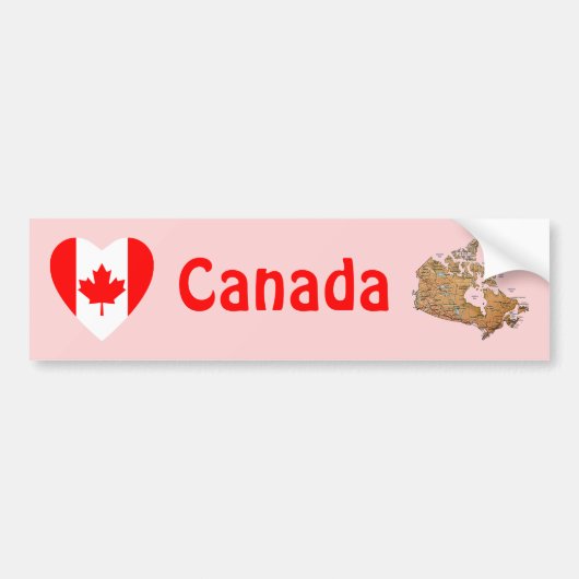 Canada Vlag Hart + Landkaart Bumpersticker (Voorkant)