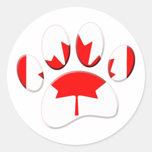 Canada Vlag Hond Paw Print Ronde Sticker (Voorkant)