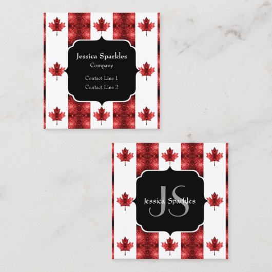Canada vlag rode glitters patroon Monogram Vierkante Visitekaartje (Voorkant / Achterkant)