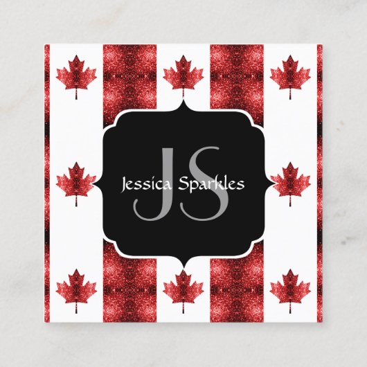 Canada vlag rode glitters patroon Monogram Vierkante Visitekaartje (Achterkant)