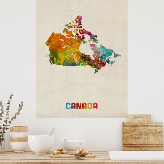 Canada Waterverf Map Poster (Keuken)