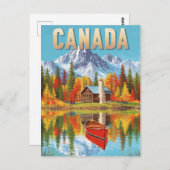  Canada Wilderness Cabin & Canoe Lake Scene Briefkaart (Voorkant / Achterkant)