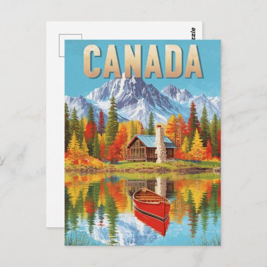  Canada Wilderness Cabin & Canoe Lake Scene Briefkaart (Voorkant / Achterkant)