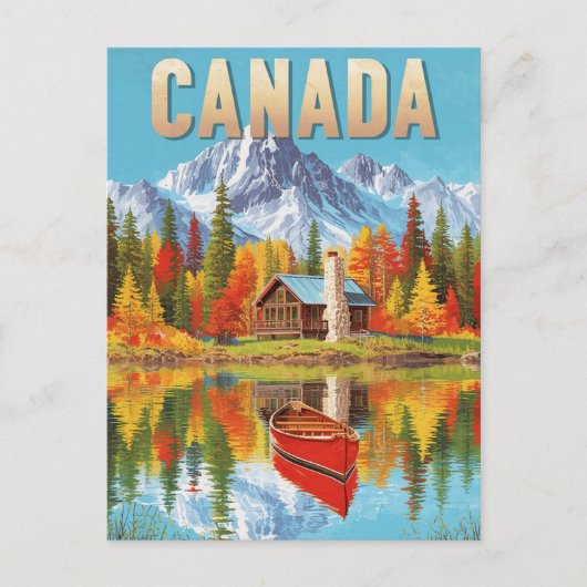  Canada Wilderness Cabin & Canoe Lake Scene Briefkaart (Voorkant)