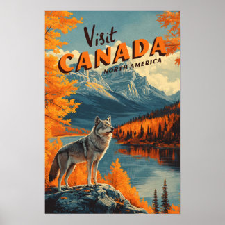 Canada Wolf Vintage Travel Poster