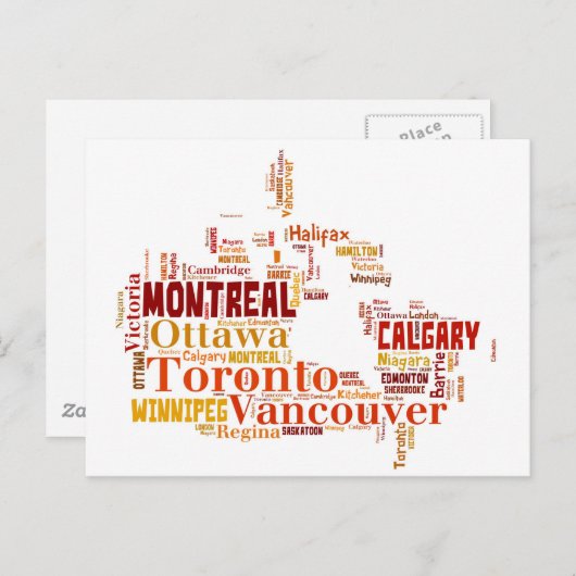 Canada Word Art Cities Briefkaart (Voorkant / Achterkant)