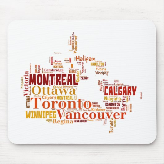 Canada Word Art Cities Muismat (Voorkant)