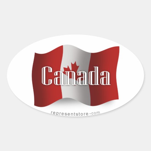 Canada zwaaiende vlag ovale sticker (Voorkant)