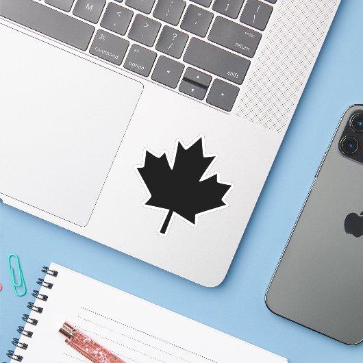 Canada Zwarte Schets Stijlvolle Esdoornblad Sticker (Laptop met iPhone)