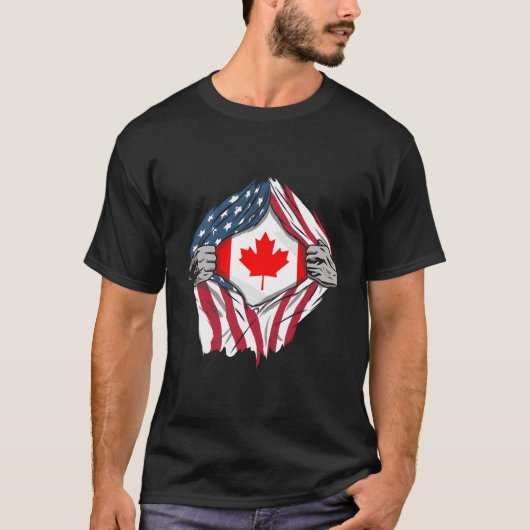Canadees Amerikaans bloed in mij Country Flags T-shirt (Voorkant)
