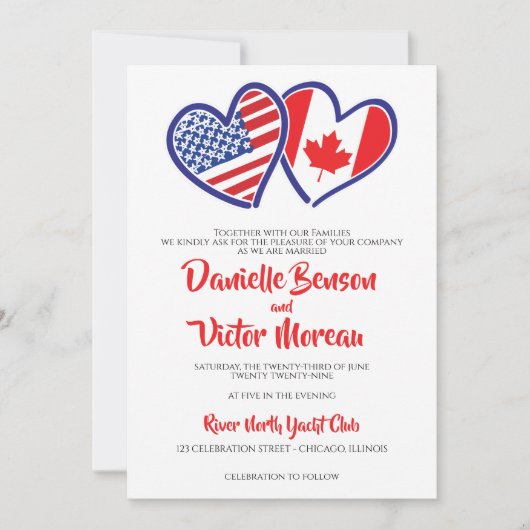 Canadees Amerikaans hart vlaggen bruiloft Kaart (Voorkant)