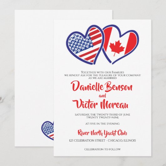 Canadees Amerikaans hart vlaggen bruiloft Kaart (Voorkant / Achterkant)