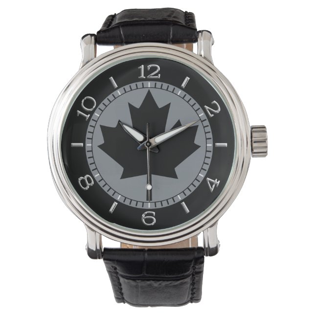 Canadees bladerontwerp voor zwarte aple horloge (Voorkant)