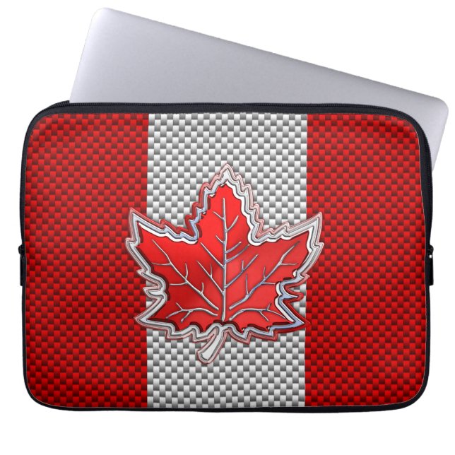 Canadees chroommanleder op koolstofvezelstijlen laptop sleeve (Voorkant)