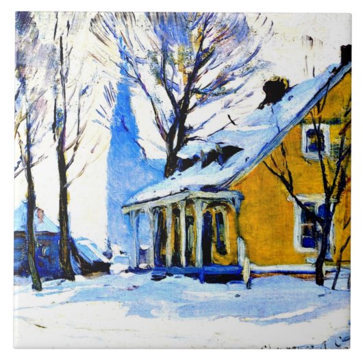 Canadees dorp, grijze dag, Clarence Gagnon kunst, Tegeltje (Voorkant)