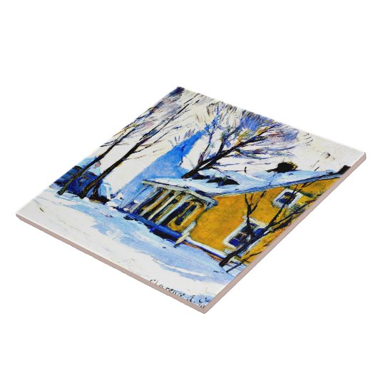 Canadees dorp, grijze dag, Clarence Gagnon kunst, Tegeltje (Zijkant)