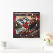 Canadees landschap met bever en esdoornblad vierkante klok (Huis)
