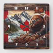 Canadees landschap met bever en esdoornblad vierkante klok (Voorkant)
