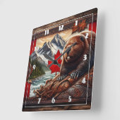 Canadees landschap met bever en esdoornblad vierkante klok (Hoek)