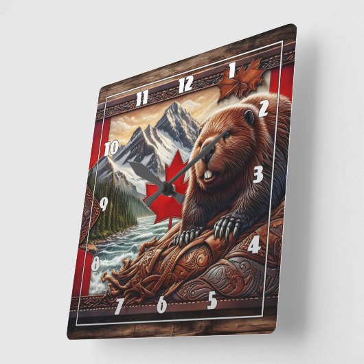 Canadees landschap met bever en esdoornblad vierkante klok (Hoek)