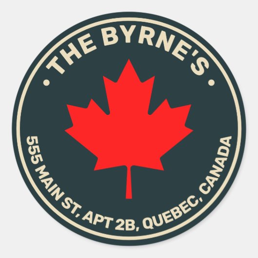 Canadees leder-adres van de Rode Maple Ronde Sticker (Voorkant)