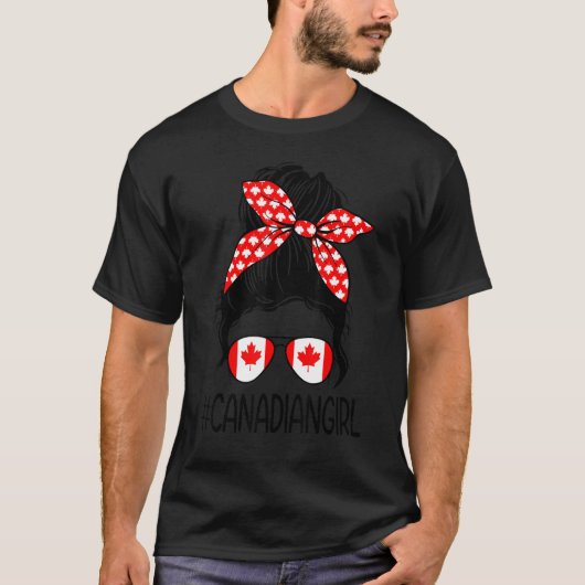 Canadees Meisje Messy Bun Vlag Canada Meisje Roots T-shirt (Voorkant)