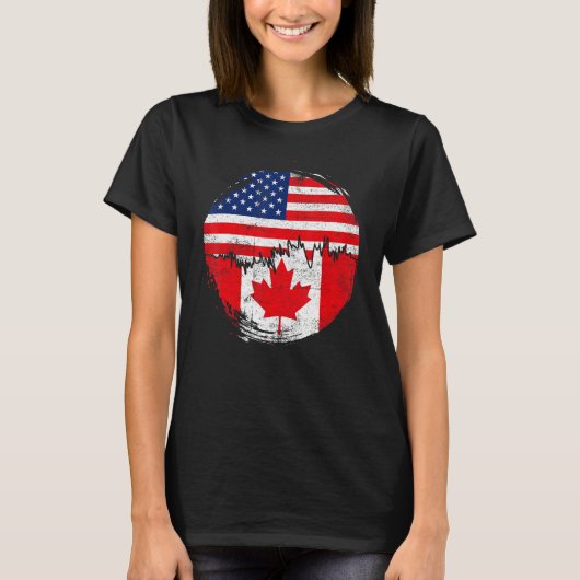  Canadees met Amerikaanse vlaggenwortels Canada T-shirt (Voorkant)