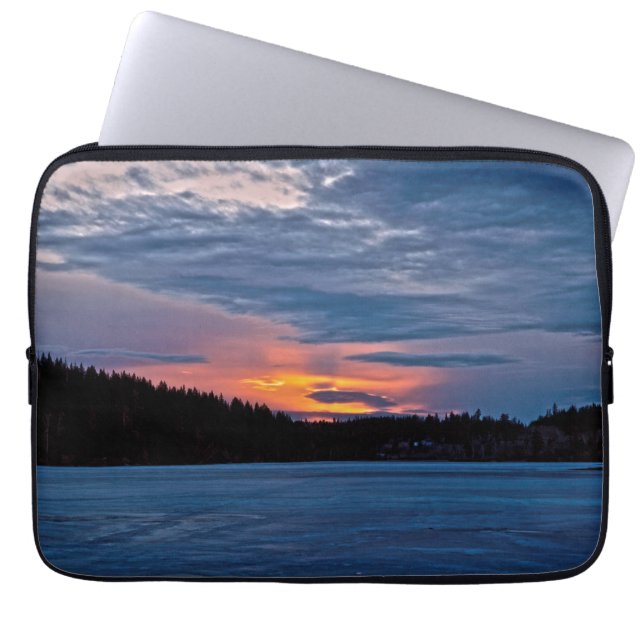 Canadees Natuur Landscape Winter Lake Sunset Laptop Sleeve (Voorkant)