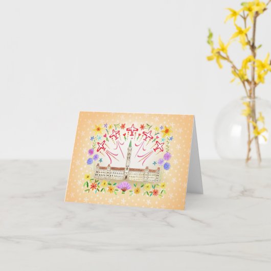 Canadees parlementsgebouw met Snowbirds Folk Art Kaart (Gele Bloem)