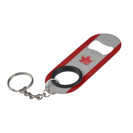 Canadees Rode Maple Leaf over koolstofvezel Mini Flessenopener (Voorkant Gekanteld)