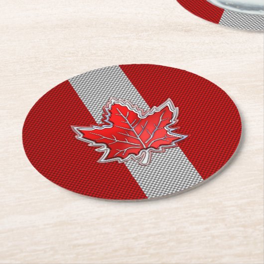 Canadees Rode Maple Leaf over koolstofvezel Ronde Kartonnen Onderzetter (Gebogen)