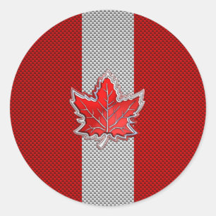 Canadees Rode Maple Leaf over koolstofvezel Ronde Sticker