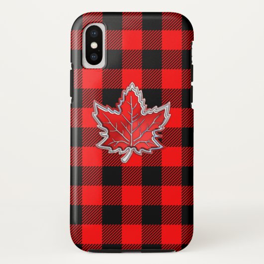 Canadees rood esdoornblad op buffel geruite patroo Case-Mate iPhone case (Achterkant)