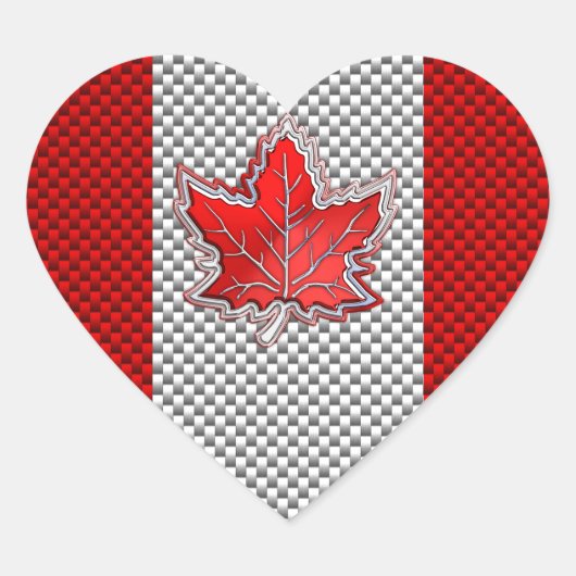 Canadees rood manleder in koolstofvezel hart sticker (Voorkant)