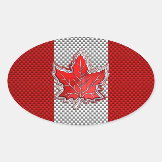 Canadees rood manleder in koolstofvezel ovale sticker (Voorkant)